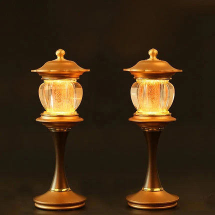 Sanmantuo Buddhist Crystal Butter Lamp LED Bronze Buddha Lamp Electronic Candle Lotus Lamp