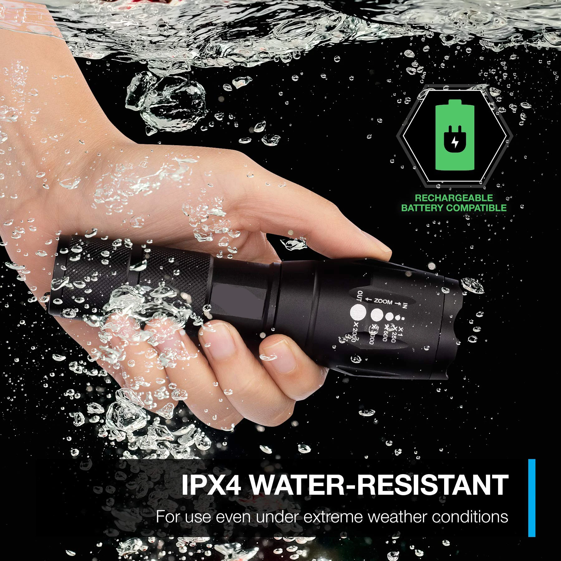 Hand Led Light,Outdoor 1200 Lumen Xml T6 Waterproof Led Zoomable Tactical Self Defensive Camping Flashlight