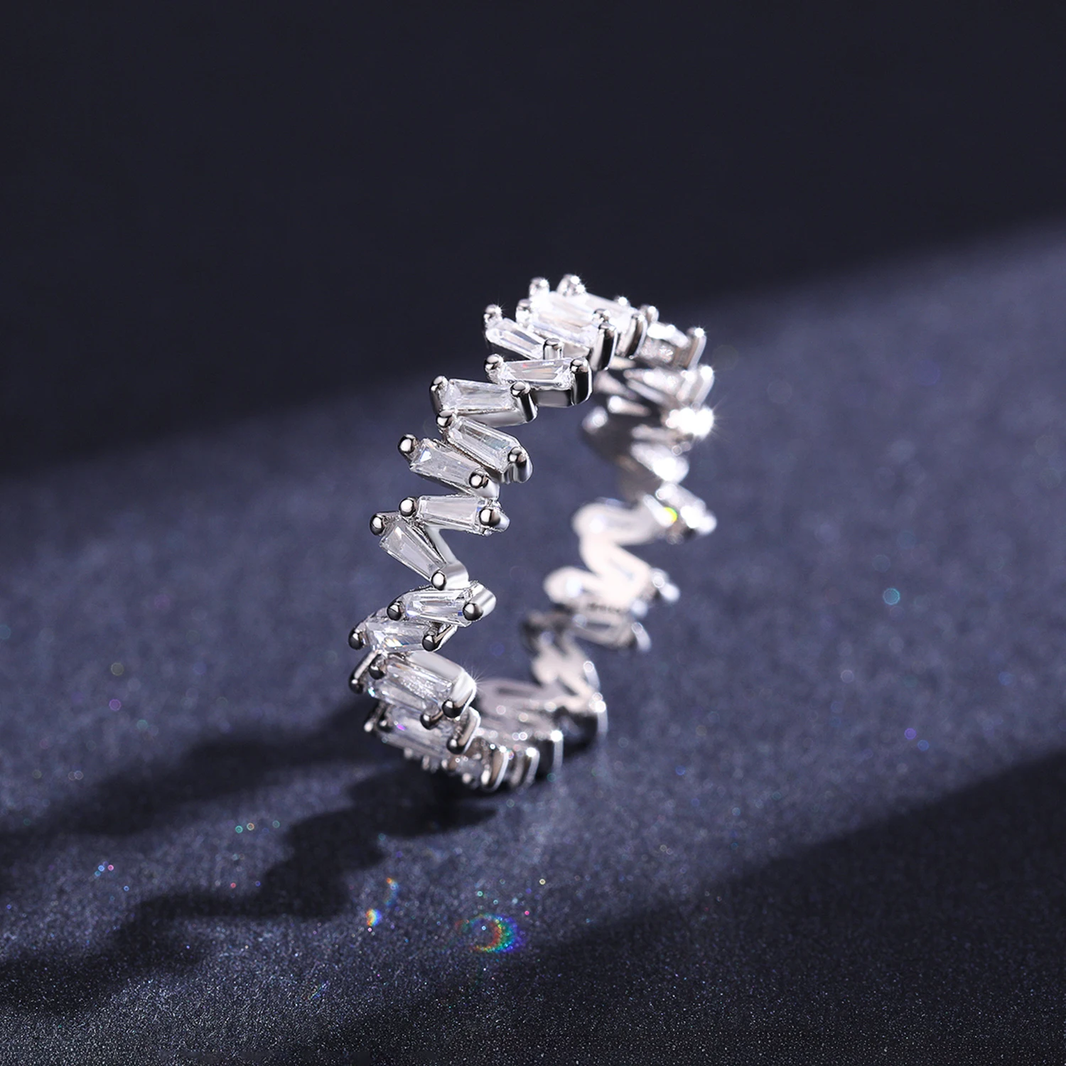 925 Sterling Silver Fashion Exquisite Heart Crown Star Geometric CZ Eternity Band Rings For Women Fine Jewelry