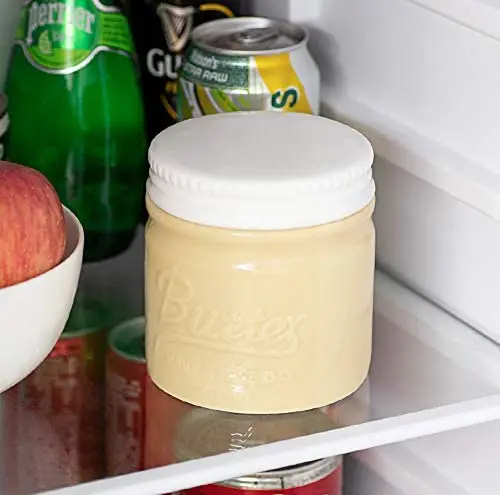 Porcelain Butter Keeper Crock, French Butter Dish with Lid, Embossed Butter Container for Soft Butter