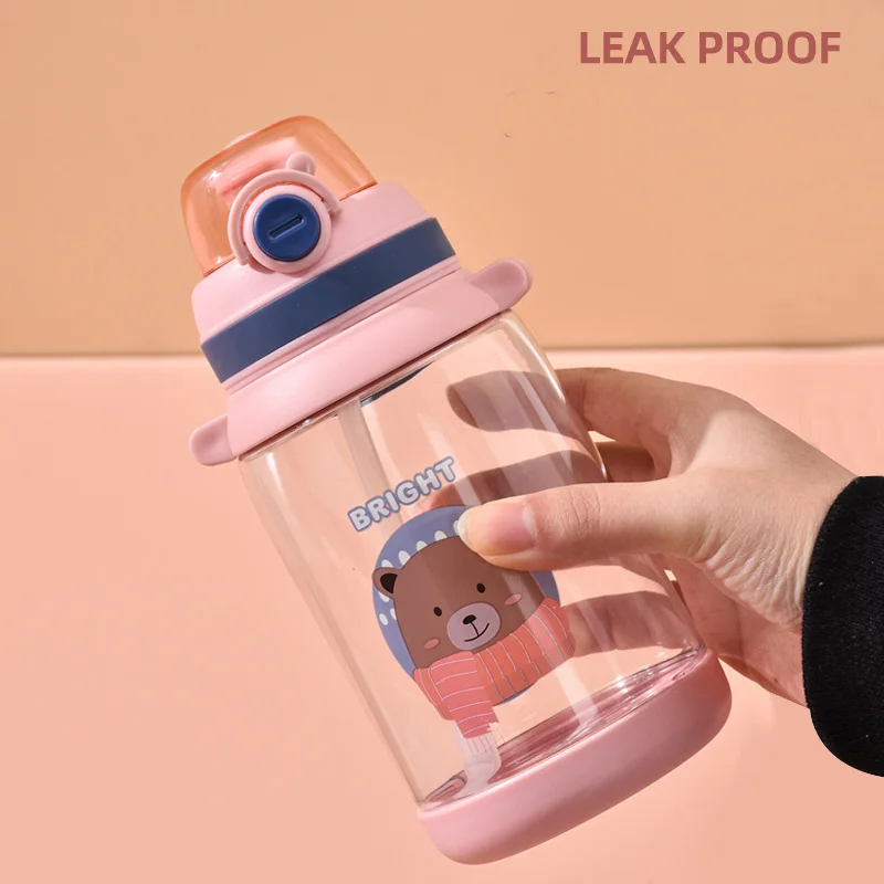 550ml/650ml kids Clear Plastic Water Bottle With Straw Drinking Children Drink School Cute Water Bottle For Kids