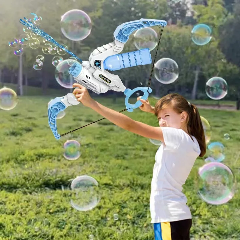 2 in 1 Bow and Arrow Bubble Gun toy Electric Double Use Bubble Launcher Light up water shooting toys for Kids bubble
