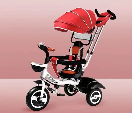 Baby Stroller 4 in 1 / Baby Pram Tricycle with Basket Bell Mirror