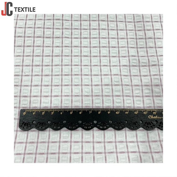 Shaoxing Factory Supplier Double Faced Crinkle Yarn Dyed Ripstop Seersucker Woven Plaid Check Fabric