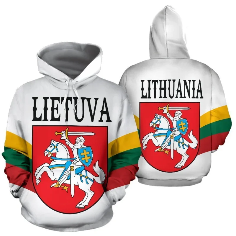 3D Print Lithuania Flag National Emblem Hoodie For Men Long Sleeve Pullover Sweatshirt Hooded Tracksuits Male Jacket Coat