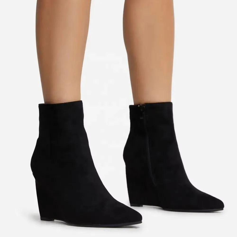 pointed toe wedge heel black faux suede for women or  laddies ankle boots  women  wedge dress shoes