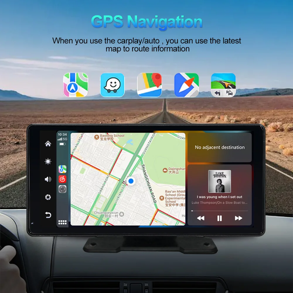10.36 Inch Touch Screen Portable Carplay Android Auto GPS Navigation  4CH AHD 1080P 360 Panorama Camera for Trucks