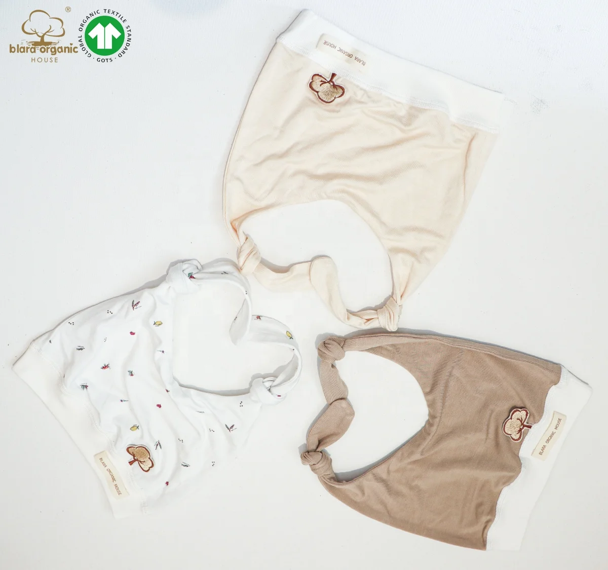 Adorable Plain Baby Girl 100% Organic Knitted Beaine Unisex New Baby Double Knots Beaine Hats