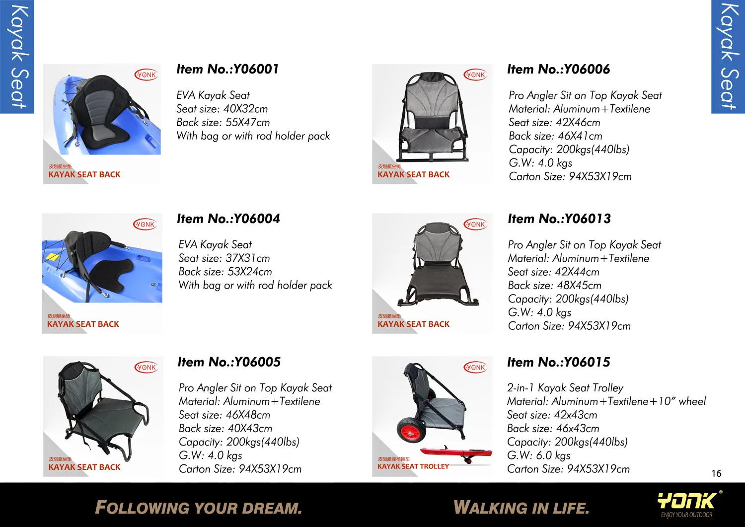 China Direct Factory Yonk Whole Sell Price Portable Folding Kayak Chair Kayak Seat with Aluminum Material Marine Grade Boat Chai