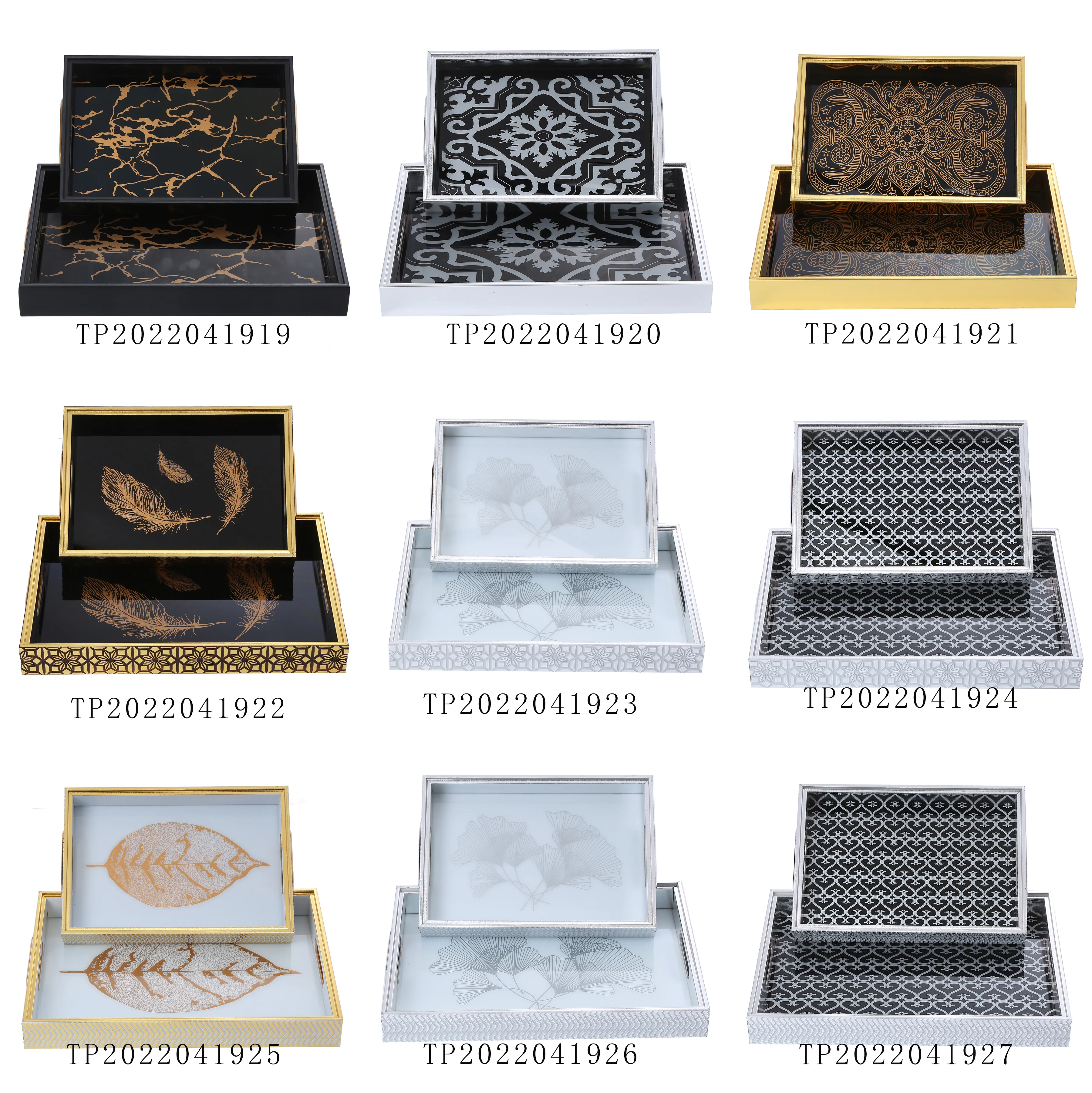 Mirror Decorative Tray For Coffee Table Ottoman Bathroom Arabic Serving Tray Sets with Handle