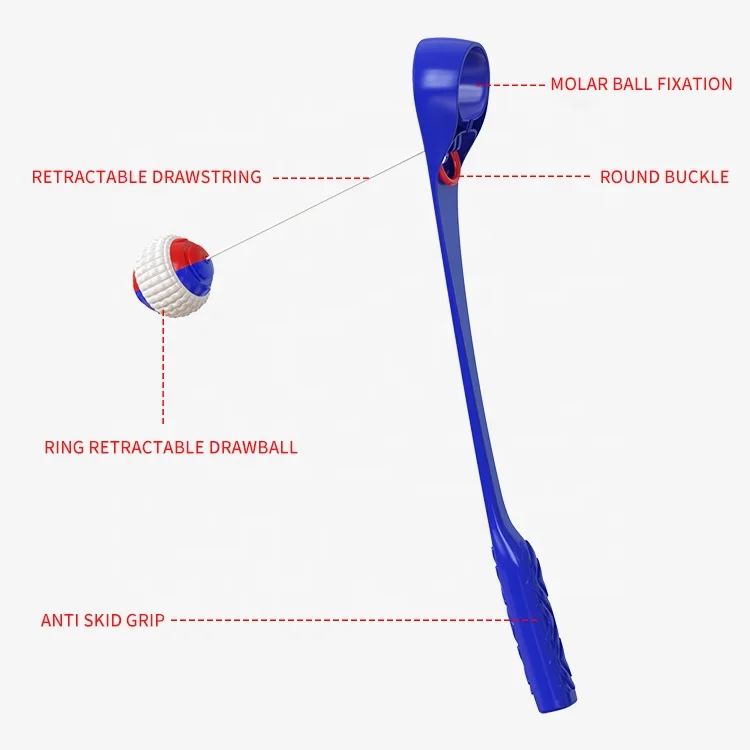 Pet Toys Dog Throwing Stick with Drawstring Ball Outdoor Training Pet Interactive Ball Launcher Toy