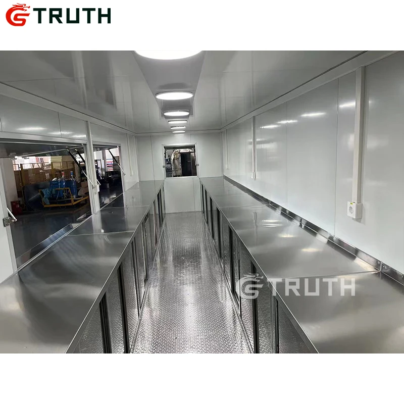 Standard Multifunction Big Capacity Food Trailers Mobile Food Truck With Full Kitchen Equipments Equipped with a mobile toilet