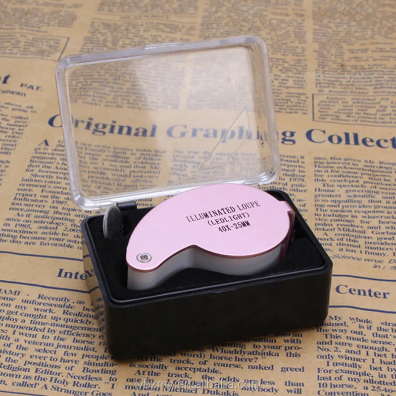 
40X folding LED lamp jewelry mirror 6-shape aluminum alloy shell magnifying glass 