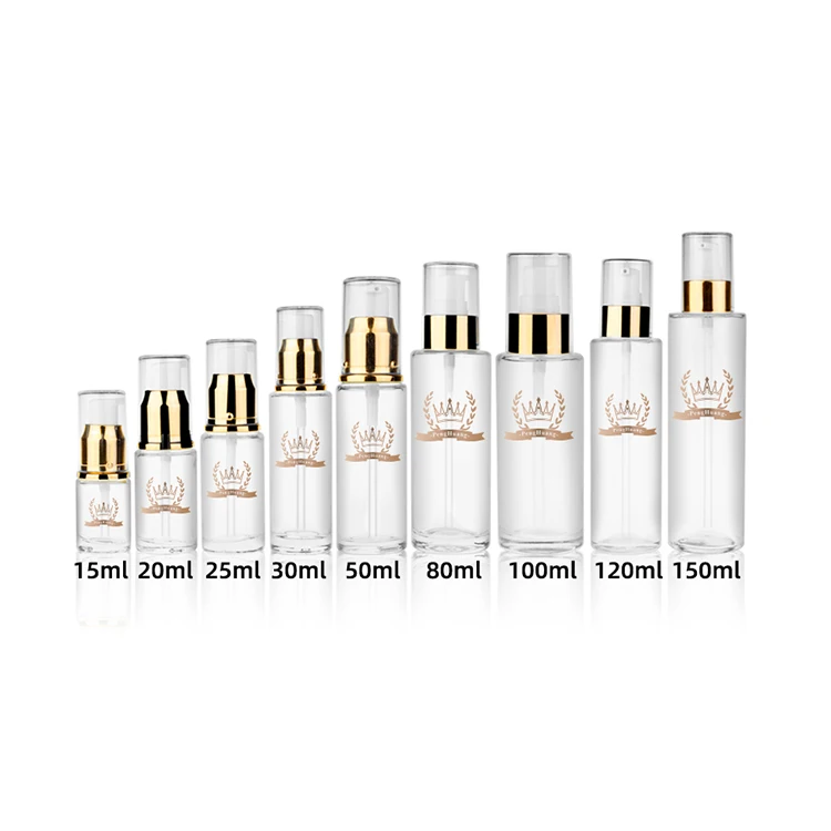 Luxurious Private Label Skincare Packaging Empty Clear Cosmetic Whitening Face Lotion Airless Pump Glass Bottles