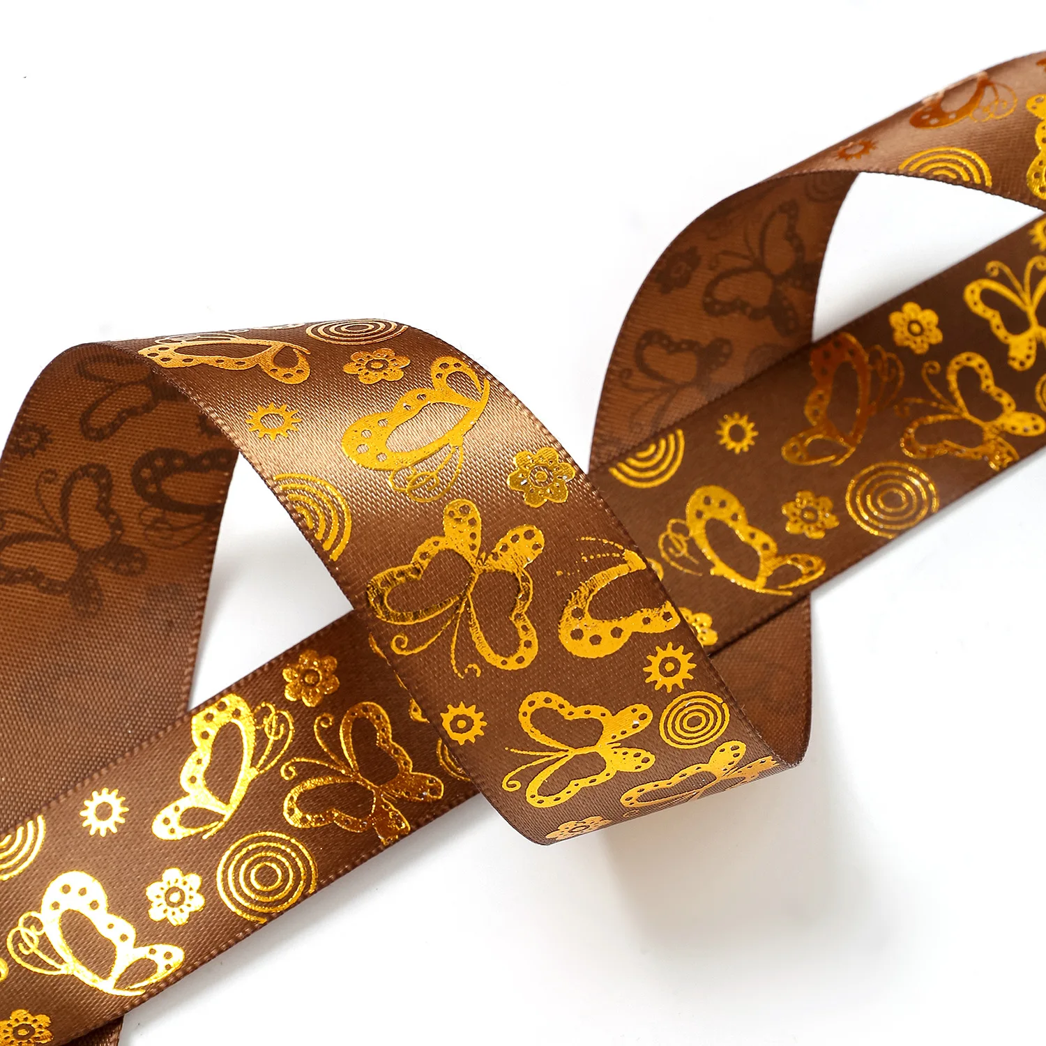 Factory custom polyester band butterfly bronzing fine printed diy patterns gift box decorative accessory ribbon