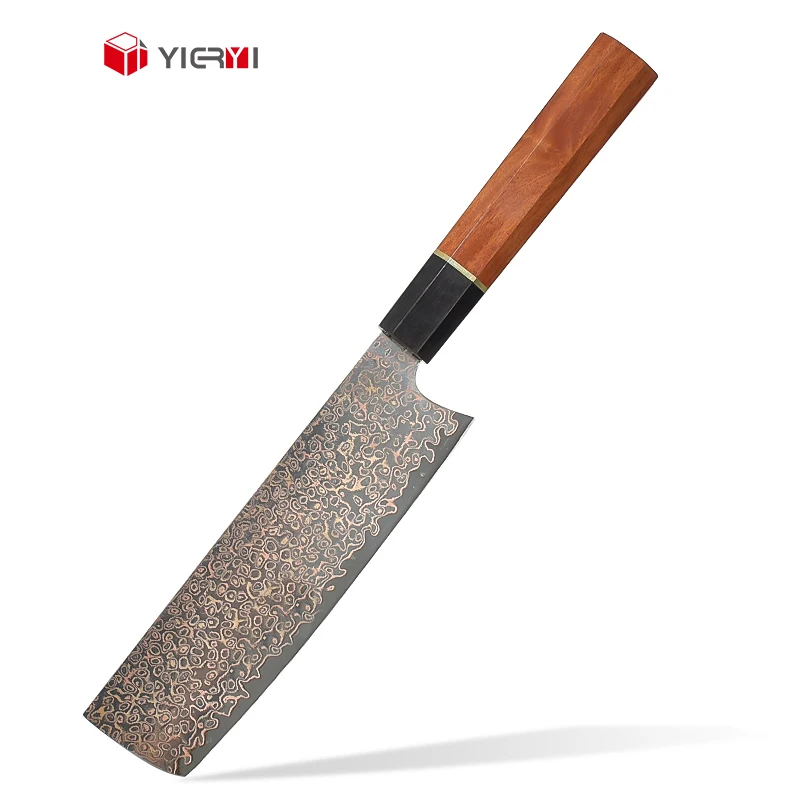 High-End Japanese Chef Knife Set VG10 Copper Damascus Steel with Wood Handle Carbon Steel Blade for Kitchen Use