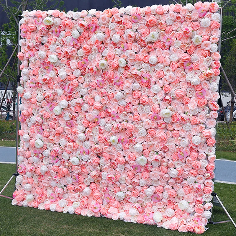 3D Silk Hydrangea Rose Floral Panel fabric artifical wall flowers Backdrop wall artificial flowers pink and white flower wall