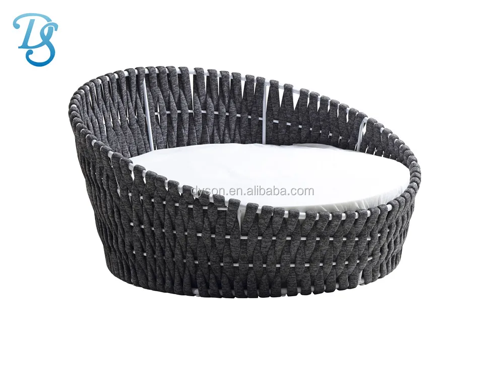 high quality patio garden sun lounger wicker beach round sofa daybed with cushion rattan chaise sunbed