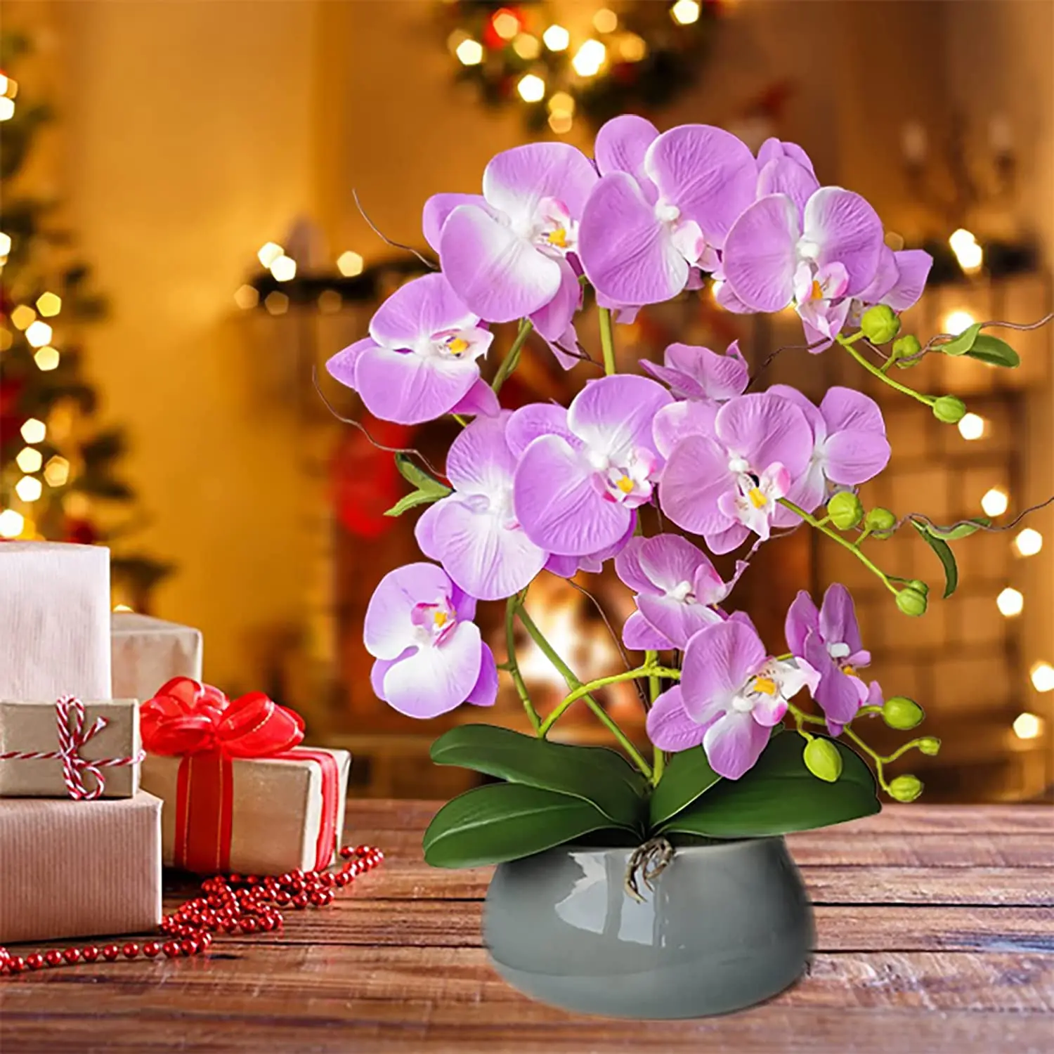 Factory direct customized artificial flowers phalaenopsis butterfly orchid in glass pot arrangement for home dec