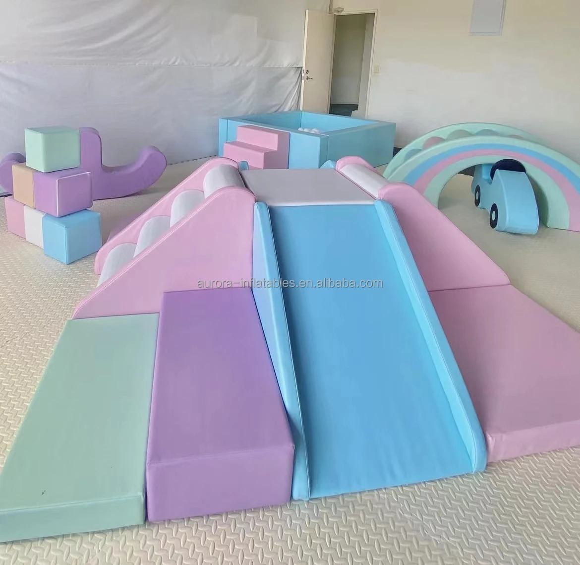 New Style Pastel Kids Soft Play Equipment Indoor Playground rainbow Soft Play Set Safe Soft Slide Climber with slide and steps