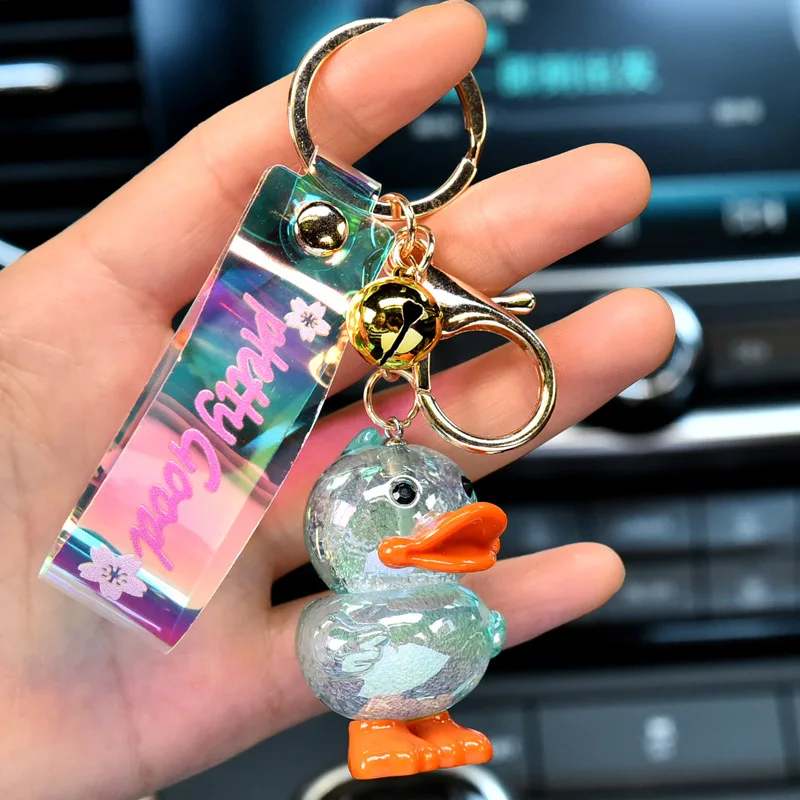 New Design Acrylic Colorful Crystal Little Duck Pendant Key Chain Cartoon Little Duck Key Chain For Backpack Pendant Ornaments