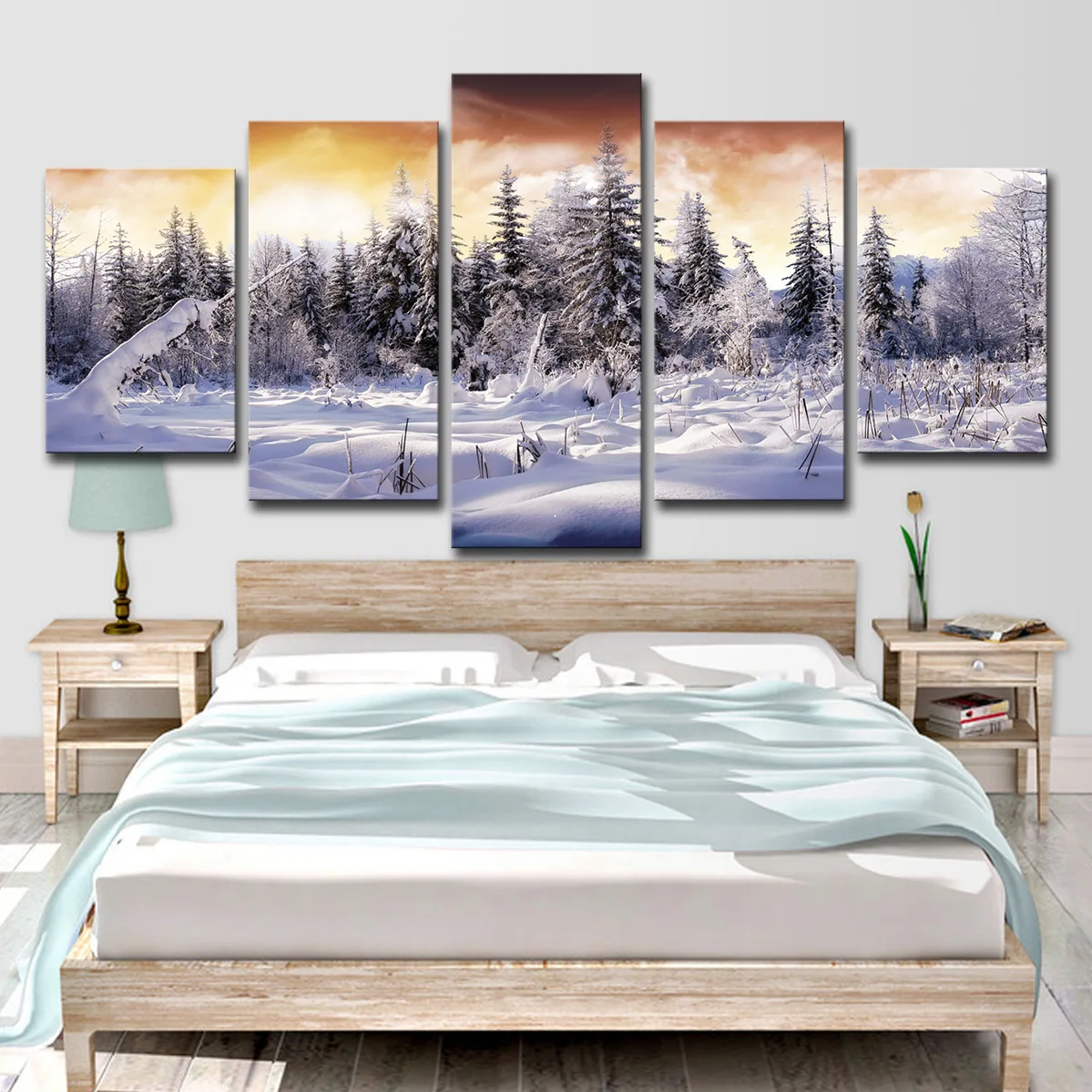 5 Pieces Custom Ome Decor Poster Wall Decorative Picture Snow Mountain Artwork Print Winter Scenery Printed Canvas Painting