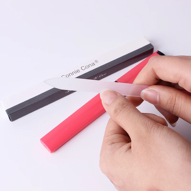 Low MOQ Connie Cona brand red double sided glass nail file with case