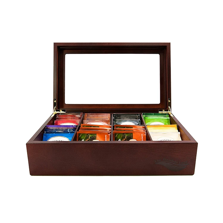 Reusable Eco Friendly Glass lid natural tea box coffee wood spice storage wooden