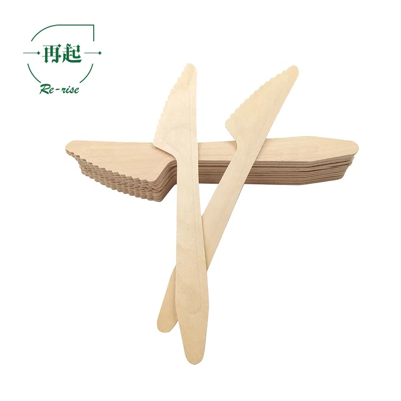
16.5cm or 165mm Environmentally Friendly Disposable Compostable Birch Wood Dinner Knife with Raised Handle 