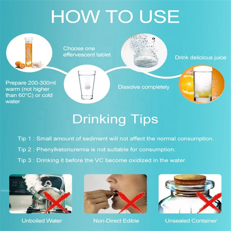 High quality private label beauty white skin Vitamin C effervescent tablet