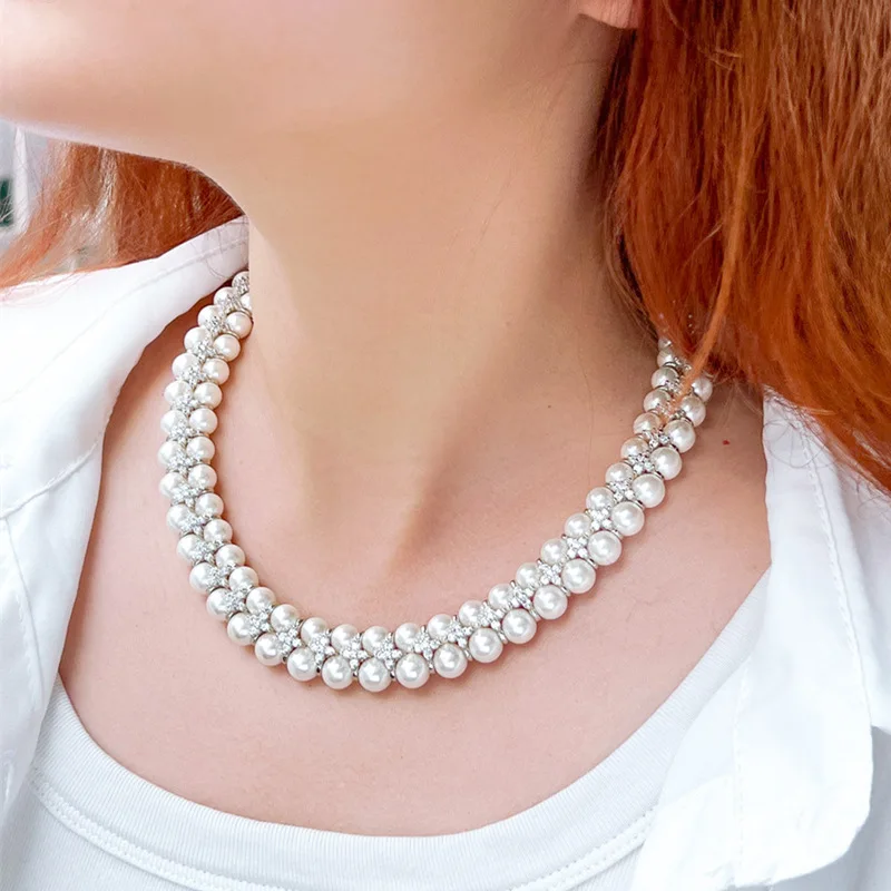 LS-L2679 Luxury pearl necklace for party cz star fine jewelry necklaces for gift women choker necklace