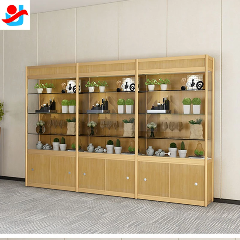 glass display cabinet with led lights/design glass showcase for home /glass living room showcase design