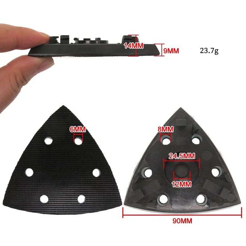 90*90*90MM 6Holes Triangular Black Hook and Loop PU Air and Electric Backing Pad  Sanding Pad for Polishing
