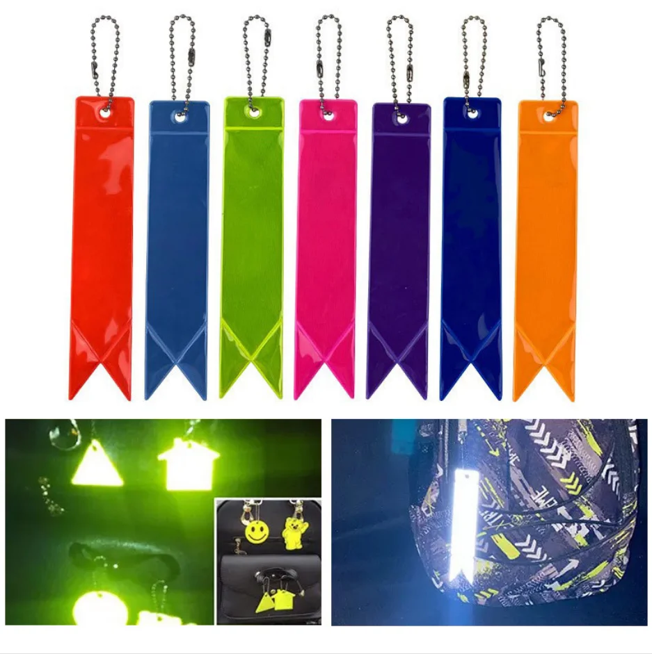 hi vis cute shape reflective keychain PVC plastic metal school bag pendant reflex key ring hangers kids promotion gift reflector