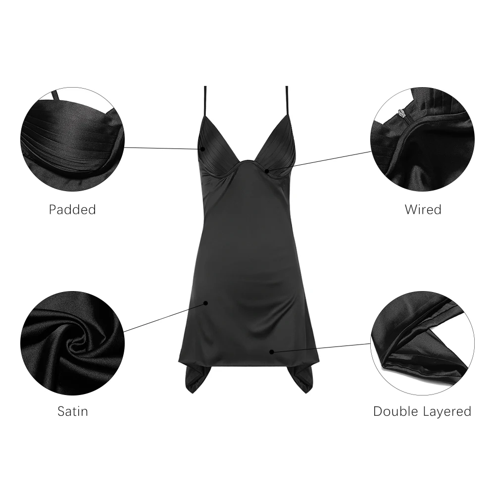 Sexy Outfits Pleat V Neck Womens Dresses Backless Criss-cross Padded Double Layer Satin Mini A Line Club Dresses
