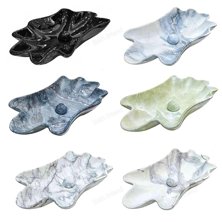 European Art Basin Wave Design Jade Effect Above Mounted Ceramic Hand Wash Basin with Ball Pop-up