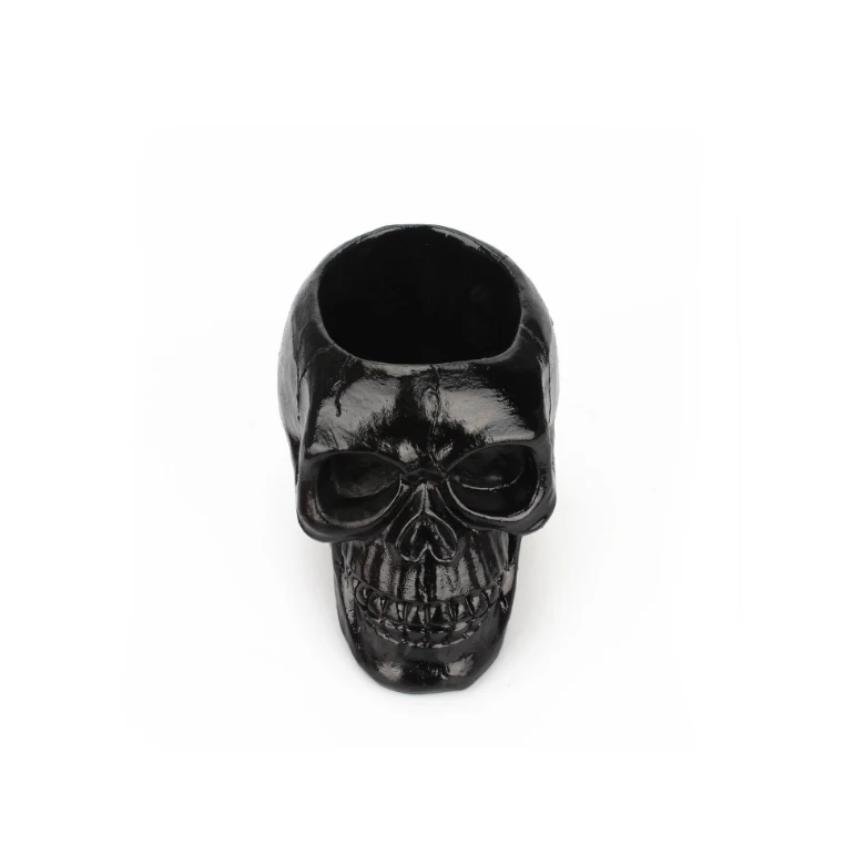 Personality Black Resin Skull Pen Holder for Stationary Organizer ,Resin Makeup Brush Holder for Horror Halloween Skelet Gift
