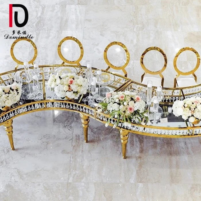 
Foshan event chic glass top stainless steel circle round crystal wedding banquet table 