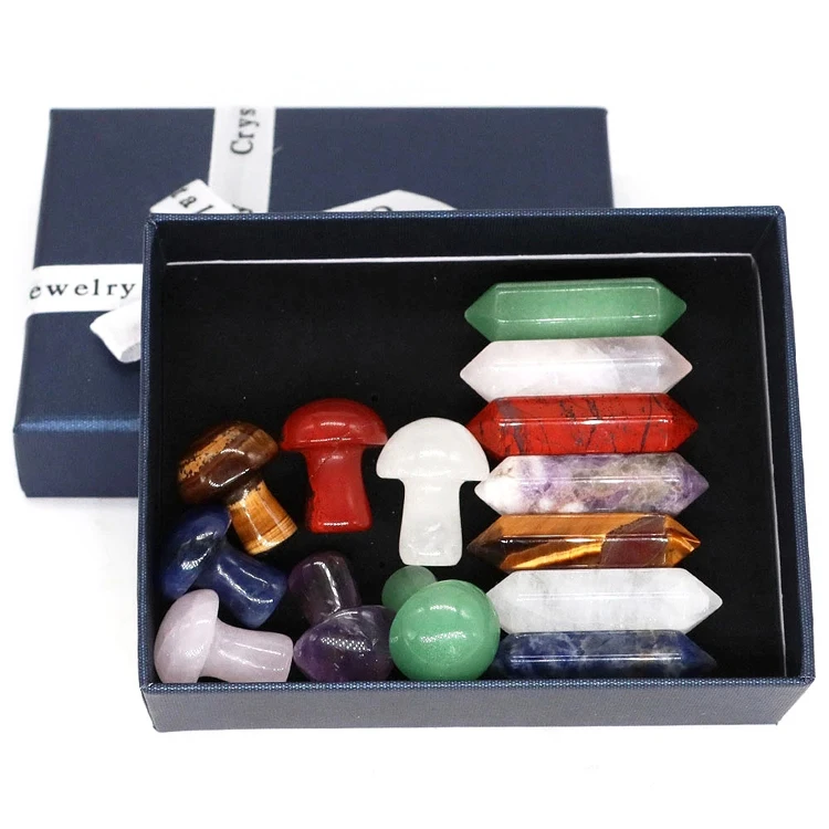 New Arrival Rough Gravel Crystal Meditation Healing Palm Stones Seven Chakra Crystal Tumbled Stone Box Reiki Set