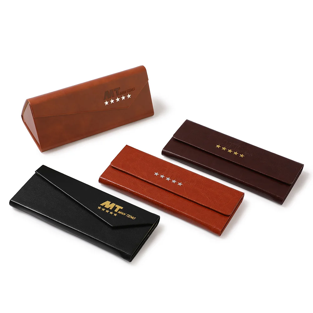 Luxury folding case Custom logo colorful  pu leather folding triangle sunglasses case glasses case