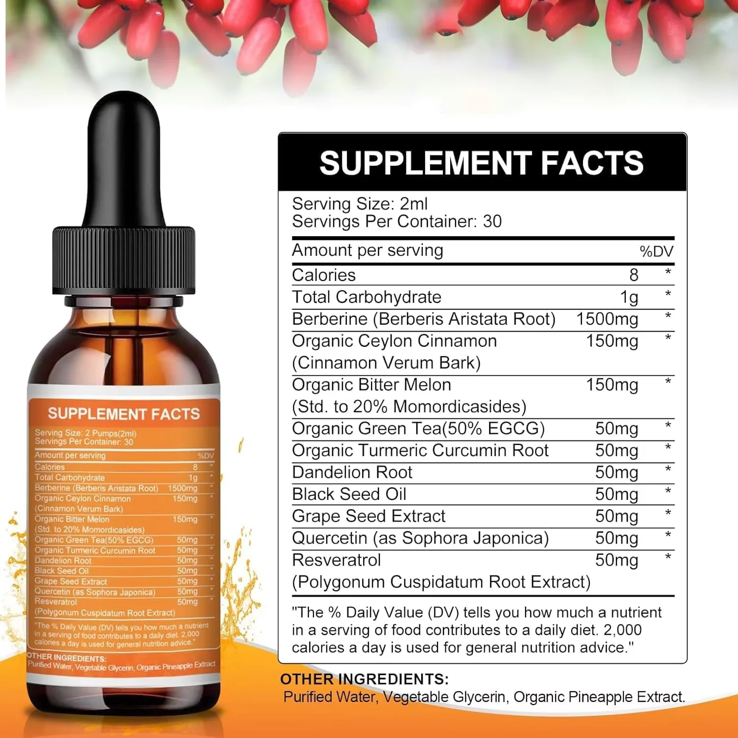 OEM Berberine Liquid Drops with Ceylon Cinnamon for Antioxidant Heart Health Berberine Liquid Drops Support Cardiovascular Care