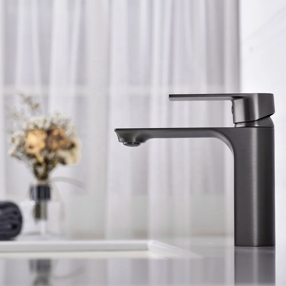 Modern Bathroom Single Lever Deck Mounted Gun Grey Lower Price Water Tap Brass Luxury Basin Faucets