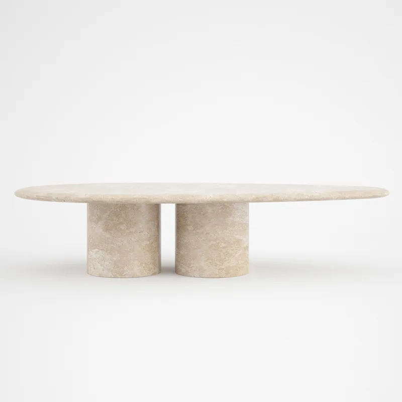 Nordic Modern Italian Style Living Room Stone Travertine Oval Coffee Table