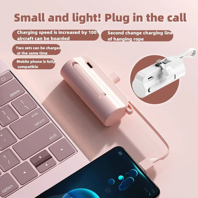 Power Bank 5000mAh KC Battery Mini Phone Holder Socket Pocket Capsule wireless for samsung iphone mobile
