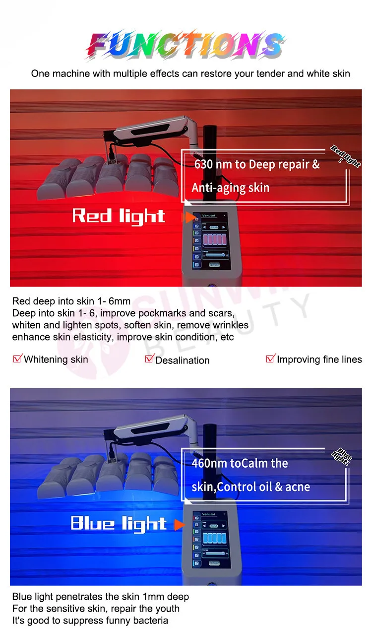 Red Blue Yellow Green Orange Purple Pdt Led Light Therapy 7 Colors Skin Rejuvenation Red Light Therapy Led Pdt Machine For Sale