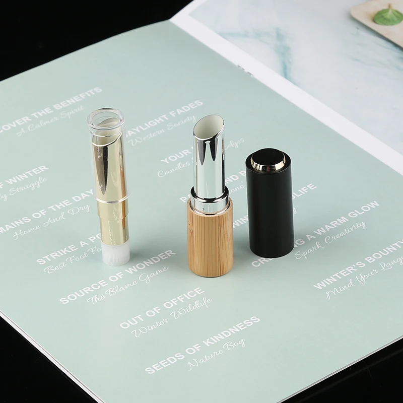 Replaceable Bamboo Lip Pomade Lipstick Bamboo Container with Plastic Inner Recycle Lipstick Tube Cosmetic Packaging