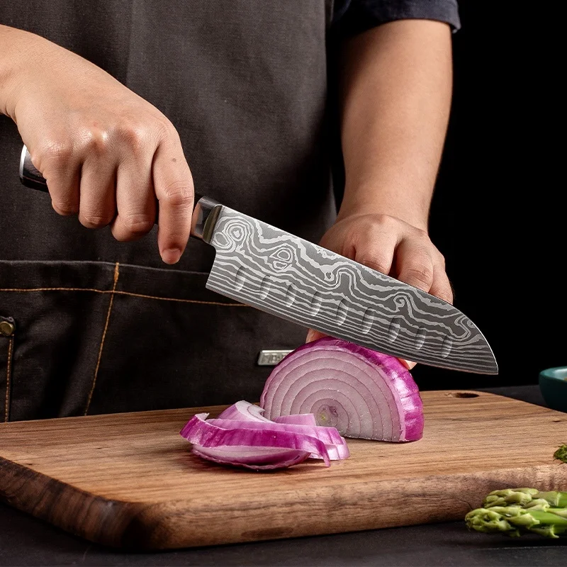 Damascus Laser Patterns Kitchen Japanese Knives set with Pakka Color Wood Handle Stainless