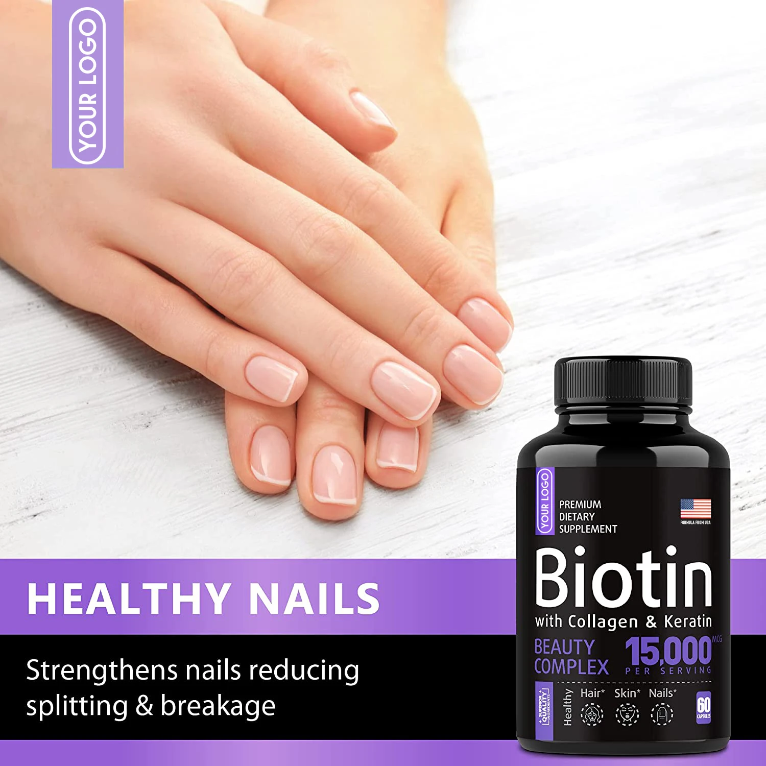 OEM food supplements herbal supplements biotin capsules pills hair skin nail care collagen biotin supplement capsules