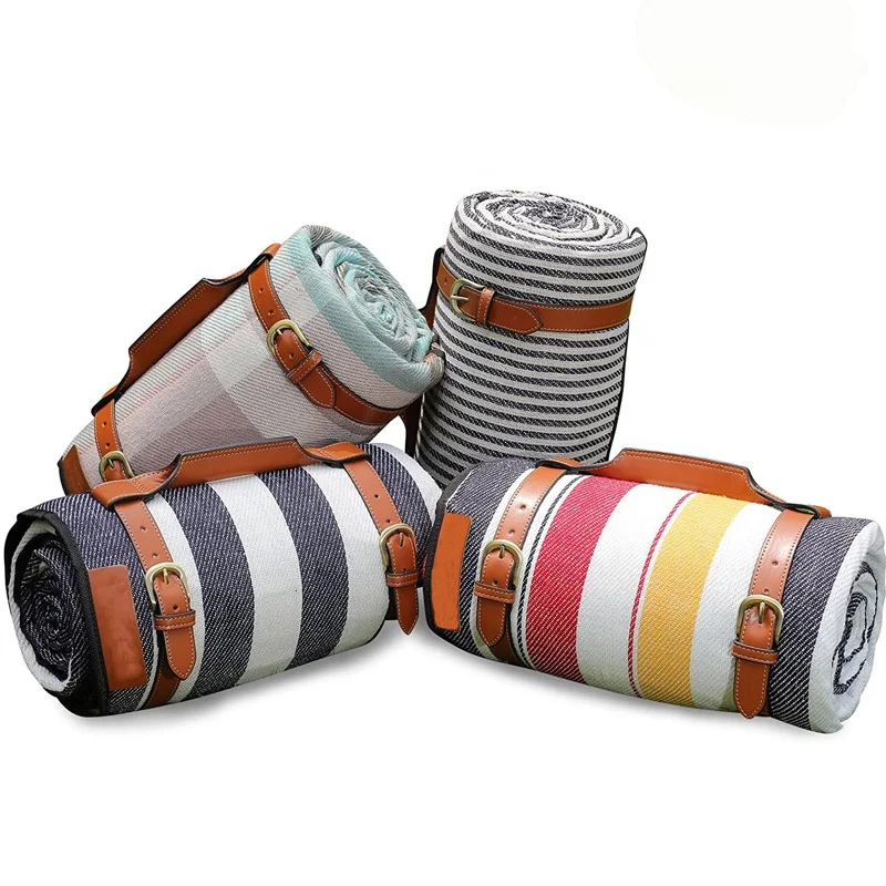 Sand Free Beach Picnic Blanket Large Acrylic Rug Mat Blanket Camping Blankets With PU handle