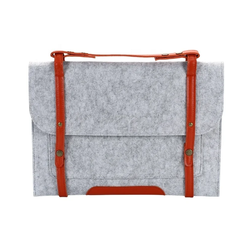 Wholesale promotional felt laptop bag felt briefcase with handle laptop sleeve leather felt laptop bags